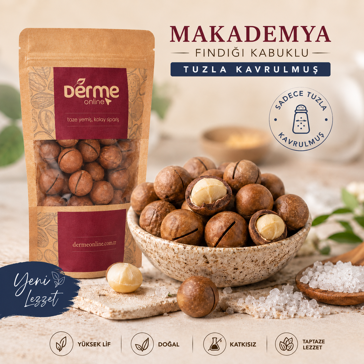 Kabuklu Kavrulmuş Makademya Fındığı - Tuzlu