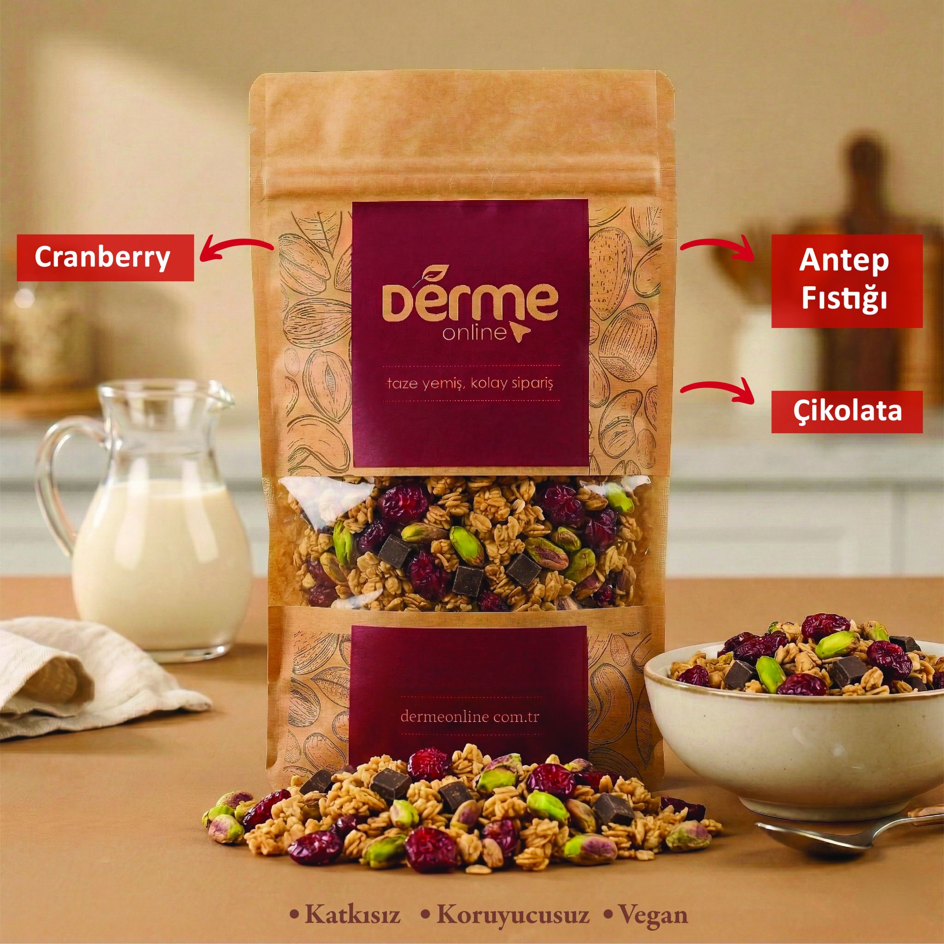 Granola Çikolata -  Antep Fıstık -  Cranberry
