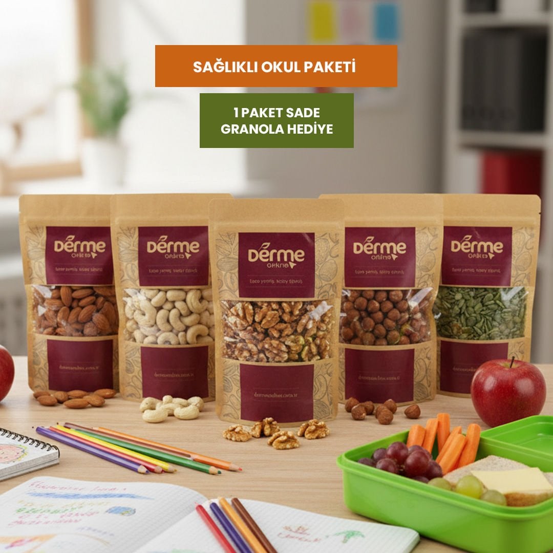 Okul Paketi (Çiğ Kaju, Çiğ Badem, Çiğ Fındık, Kabak Çekirdeği) Granola Hediye