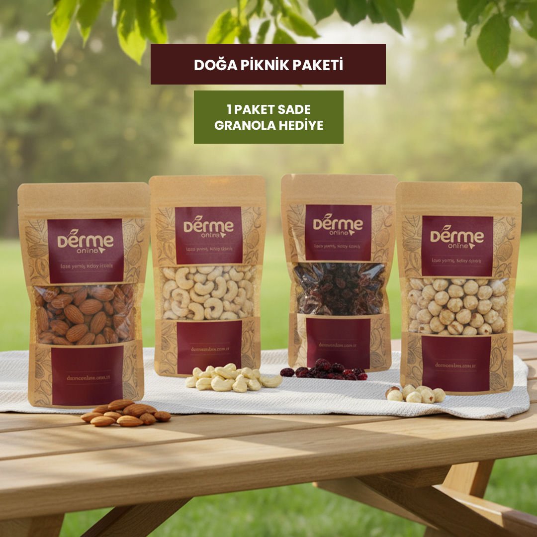 Doğa Piknik Paketi (Çiğ Badem, Çiğ Kaju, Fındık, Turna Yemişi) Granola Hediye