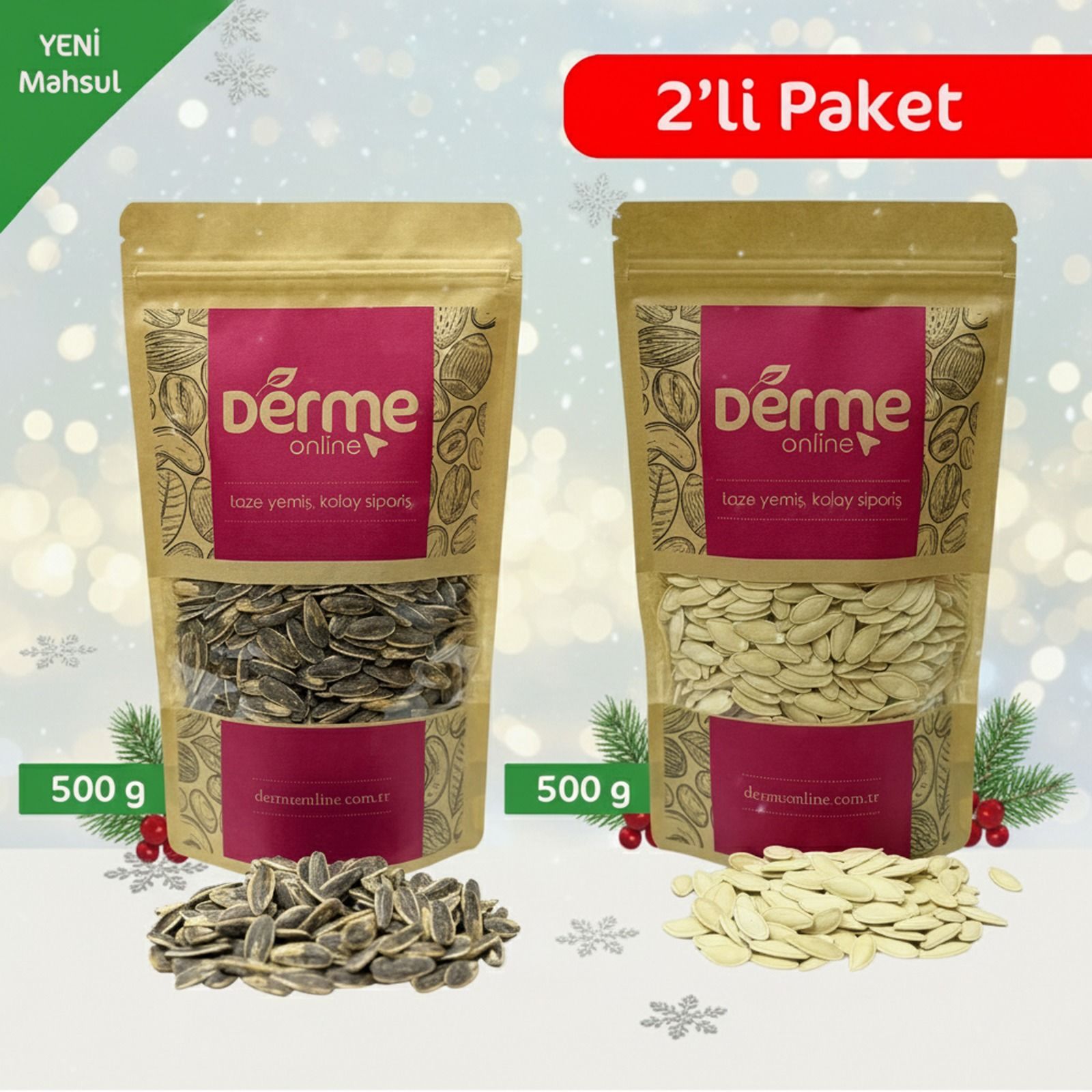 Tuzlu Ay Çekirdeği 500 gr + Tuzlu Kabak Çekirdeği  500 gr